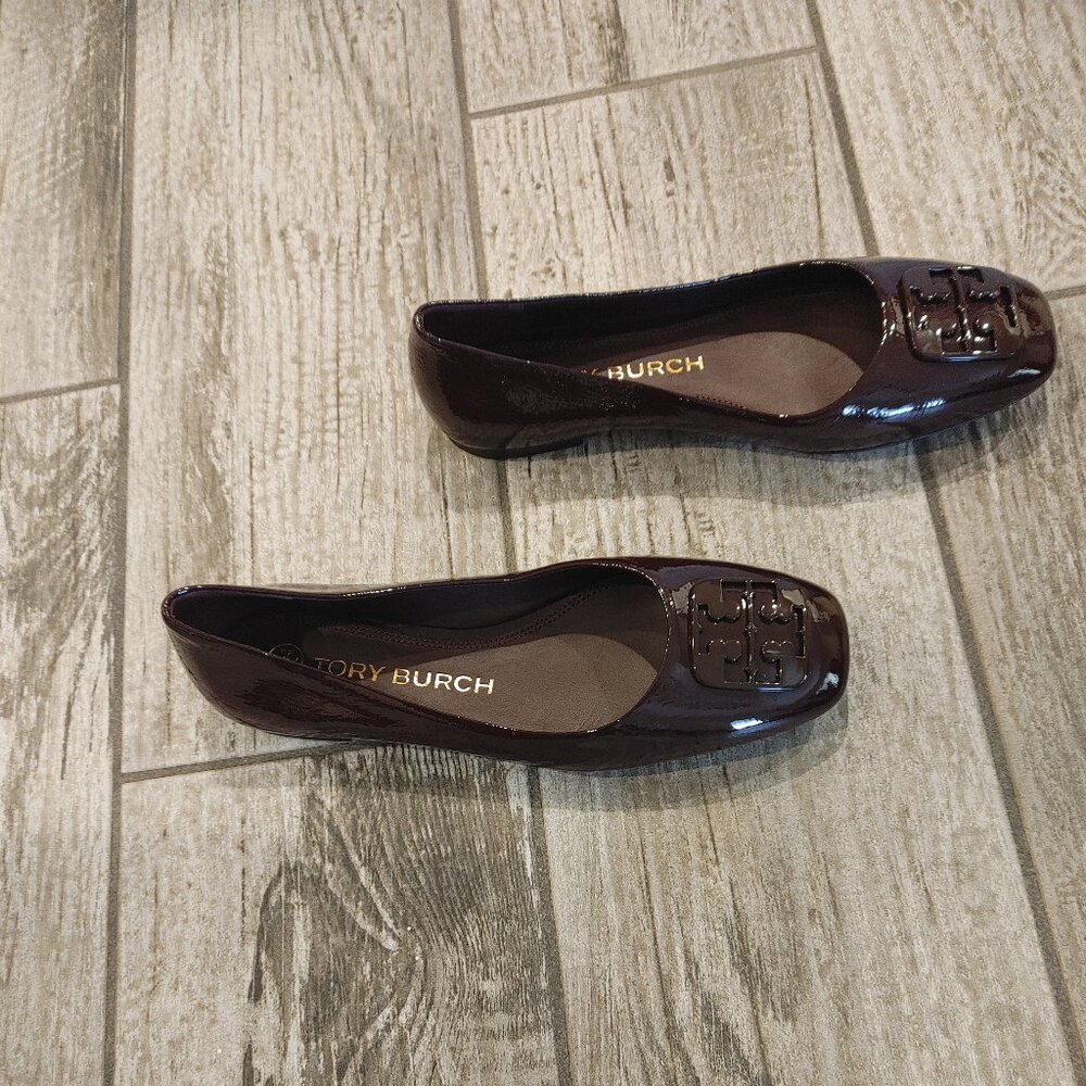 NWOT Tory Burch square toe 'Georgia' Flats-Patent Leather-color dark plum.